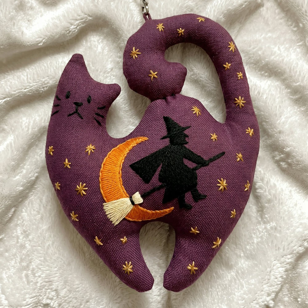 Rubbyoo Kitty Embroidery Kit - Pumpkin Witch | Gothic Handmade Cat-shaped Pendant | Halloween Present Choice - image 7