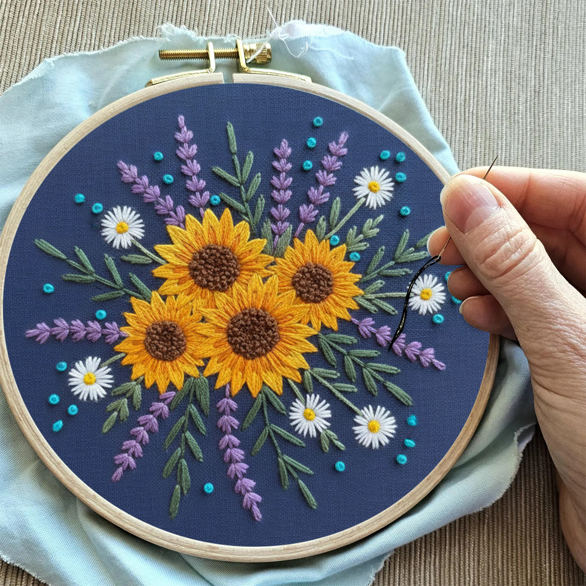 Rubbyoo Embroidery Kit - Sunflower And Lavender Bouquet | Beginner Safe Craft | Cheerful Home Accent - image 11