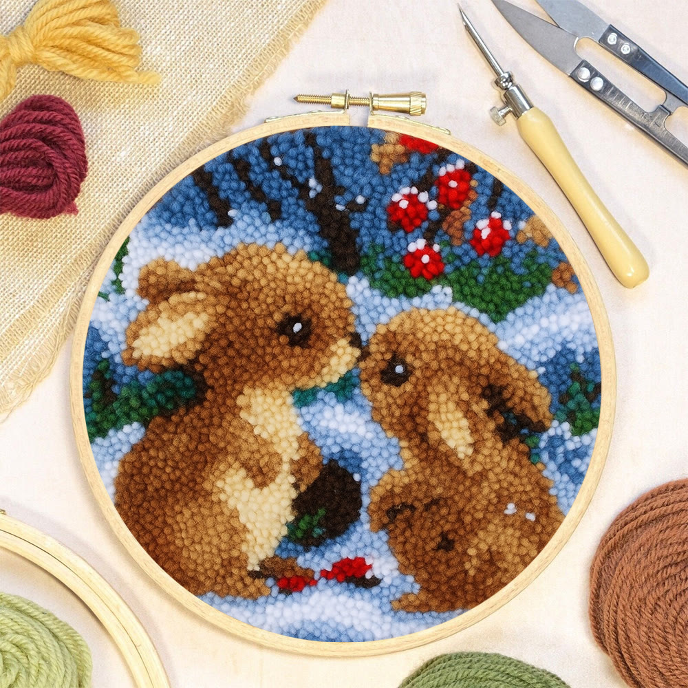 Winter Bunny Pair Punch Needle Kit - Artisan-made Craft | Winter Hanging For Home Decor - image 7