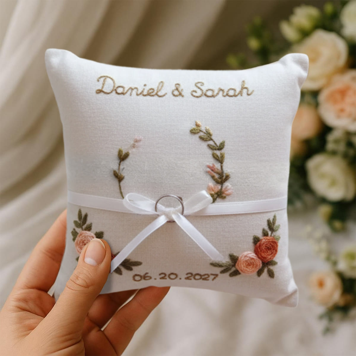 Rubbyoo Personalized Ring Bearer Pillow Embroidery Kit - Dual Rose Sprig Ribbon | New Crafter-friendly | Anniversary Gifts - image 10