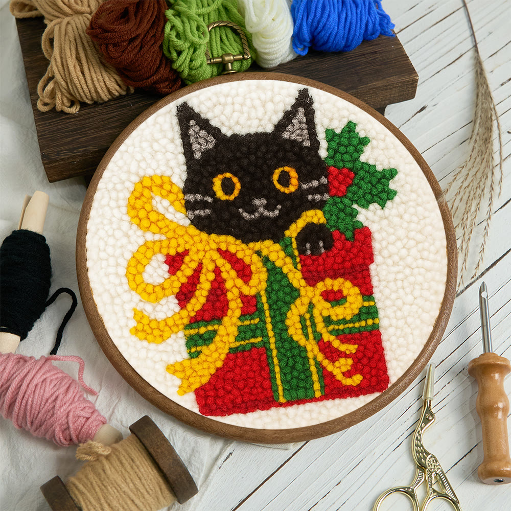 Christmas Black Cat Gift Punch Needle Kit – Festive DIY Handiwork | Sweet Holiday Ornament - image 11