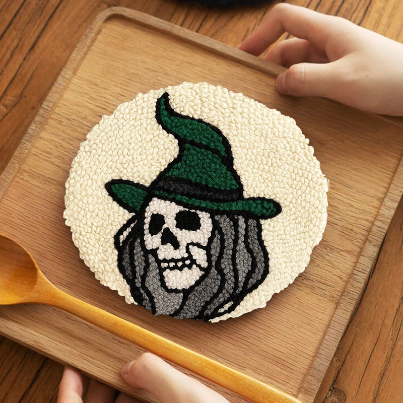 Spooky Wizard Punch Needle Kit - Halloween Skeleton Art | Nice Craft For Home Decor - 5 inch Coaster Kit - image 12