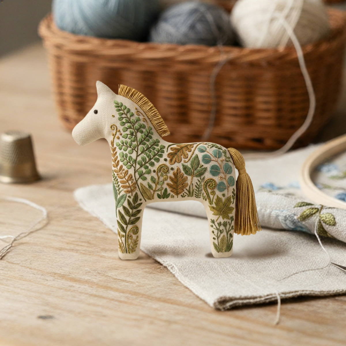 Rubbyoo Dala Horse Embroidery Kit - Botanical Fern Leaf | Cute Gift For Kids | Forest Aesthetic Bag Charm - image 5
