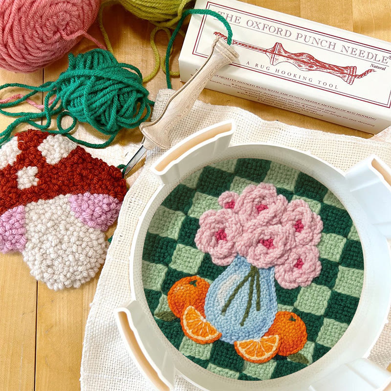 Blush Flower And Orange Checkerboard Punch Needle Kit – Exquisite Handmade Gift | Novice-Friendly DIY Project - image 12