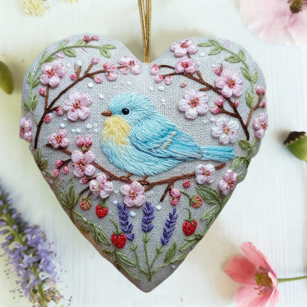 Rubbyoo Heart Embroidery Kit - Cherry Blossom Blue Bird | Novice Friendly Diy | Perfect Anniversary Gift - image 4