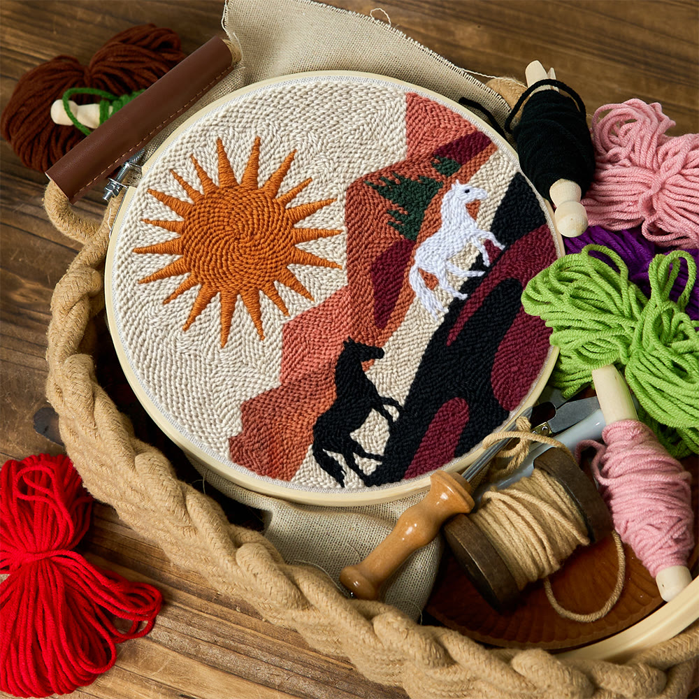 Boho Horse Punch Needle Kit - Handmade Modern Fiber Art | Southwestern Desert Sunset Decor - image 9