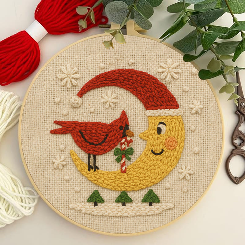 Christmas Night Punch Needle Kit - Adorable Cardinal Handicraft | Diy Wall Hanging Ornament - image 3