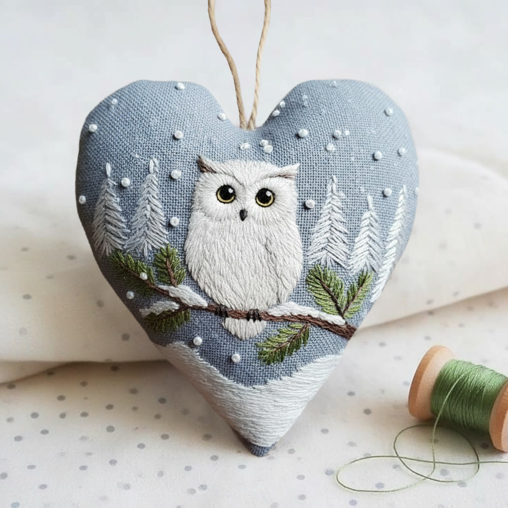 Rubbyoo Heart Embroidery Kit - Snowy Owl |  Artistic Snowfall Sewing Kit | Blue Cozy Room Accessory - image 4