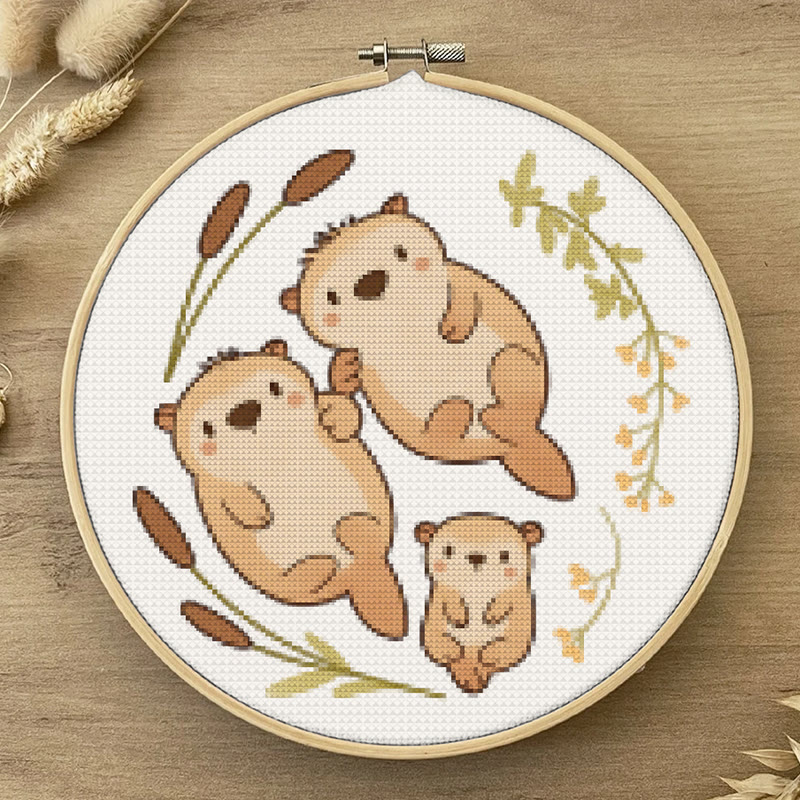  Cross Stitch Kit - Otter Family |  Lovely Animal Craft |  Diy Needlework Art - image 6