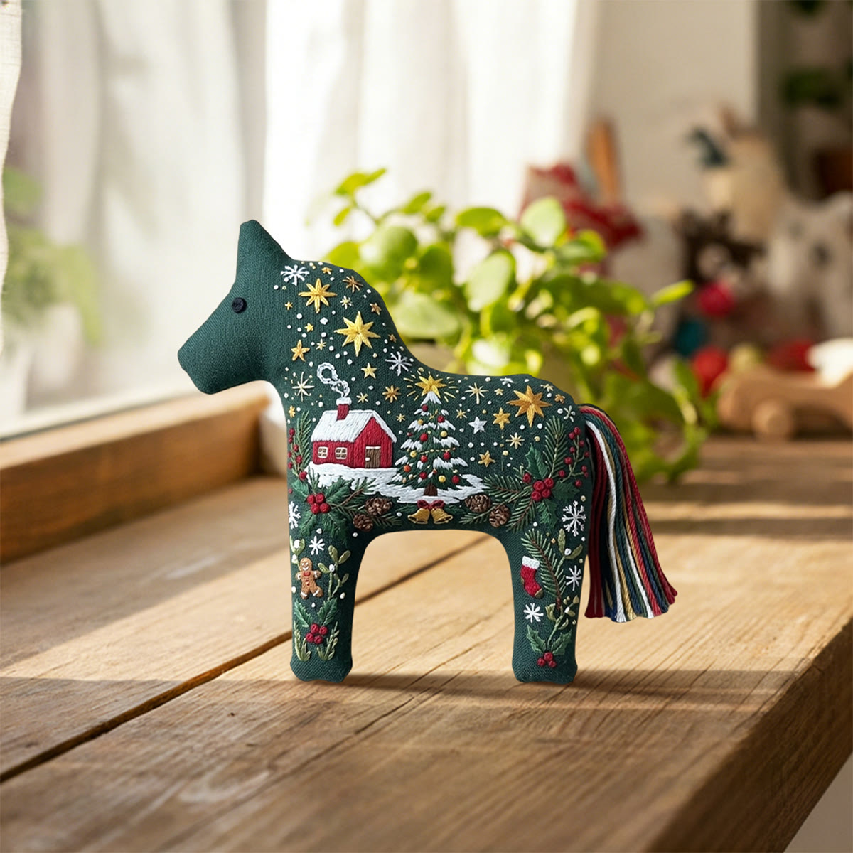Rubbyoo Dala Horse Embroidery Kit - Cheerful Christmas Night | Handmade Cozy Festive Home Decor | Ideal Winter Indoor Ornament - image 2