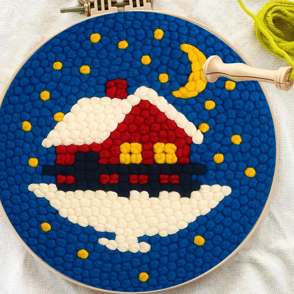 Starry Winter Snow Cottage Punch Needle – Embroidery Craft Kit | Charming Winter Gift - image 10