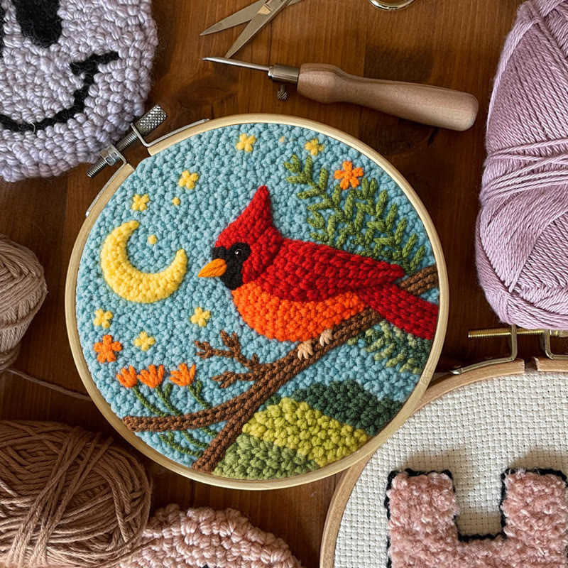 Moonlit Red Cardinal Punch Needle Kit – Thoughtful Gift for Her | Elegant Cozy Home Decor - image 9