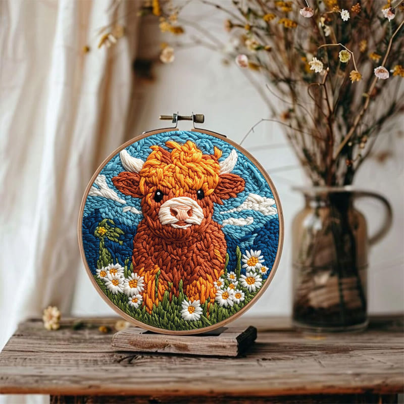 Highland Cattle Punch Needle Kit - Daisy Flower Craft | Easy Starter Set - image 3