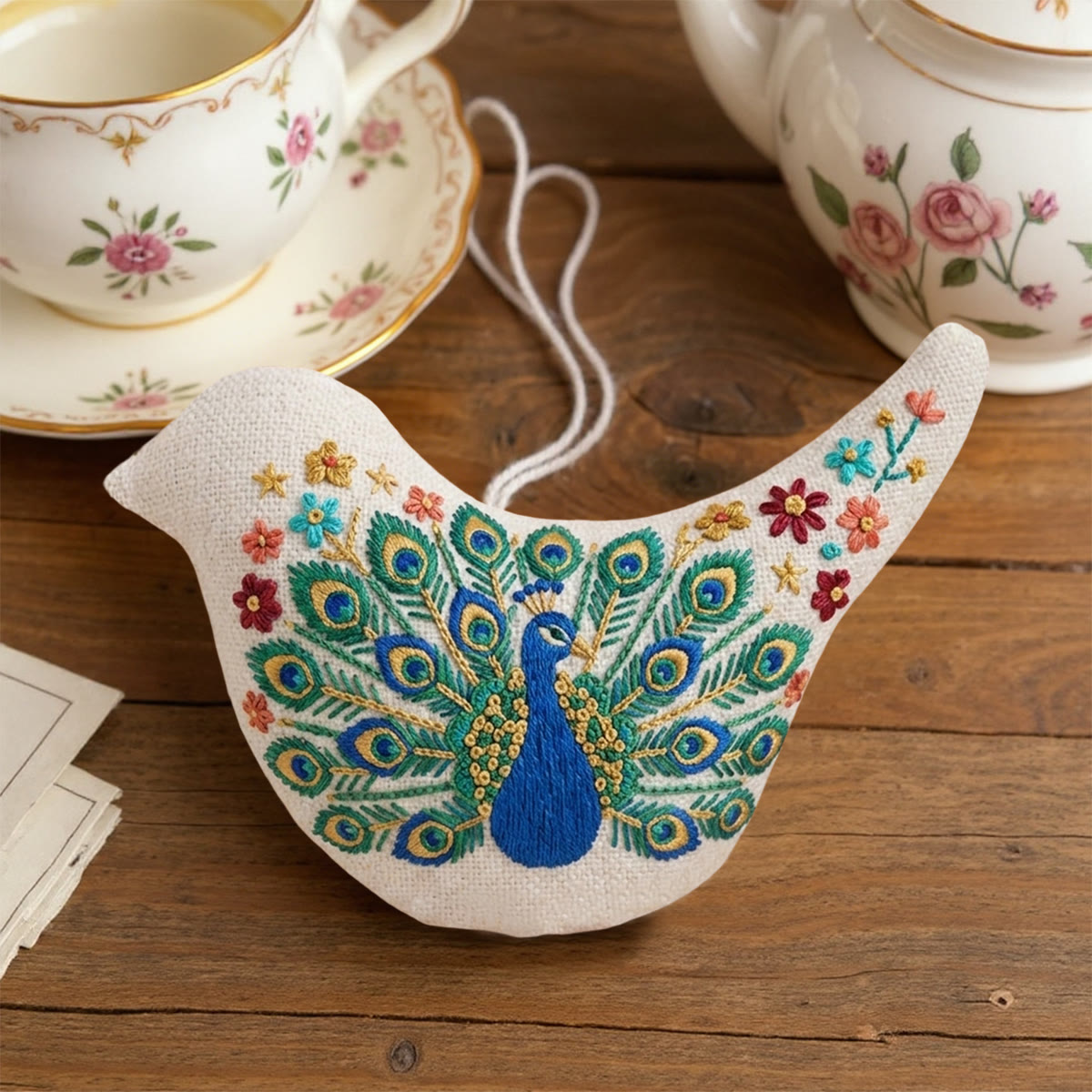 Rubbyoo Bird-shaped Embroidery Kit - Floral Peacock | Unique Crafts For Beginner | Diy Home Hanging Decor  - image 2