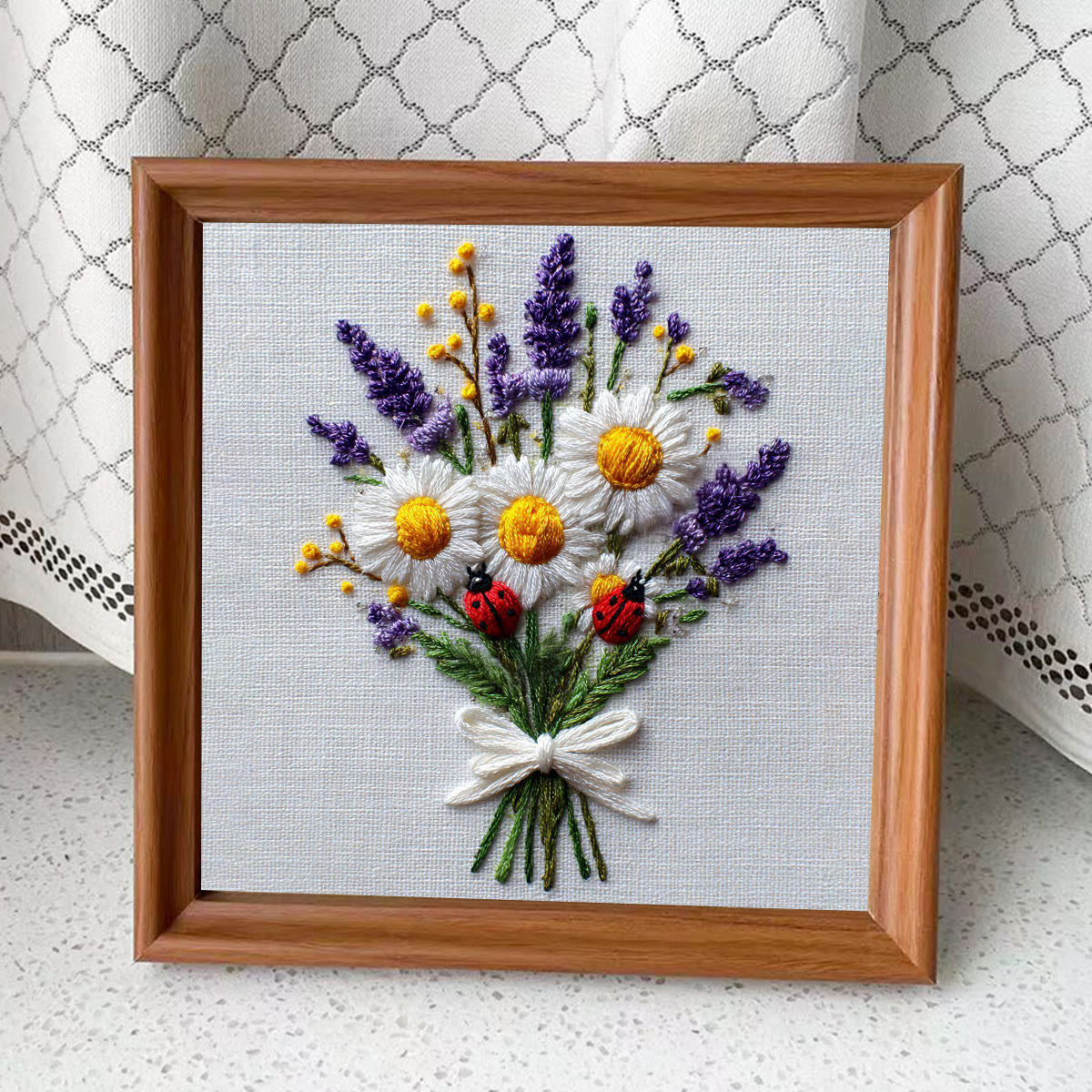 Rubbyoo Embroidery Kit - Daisy Bouquet | Handmade Desk Decor | Diy Birthday Gift  - Embroidery Kit Plus An Extra Frame - image 13
