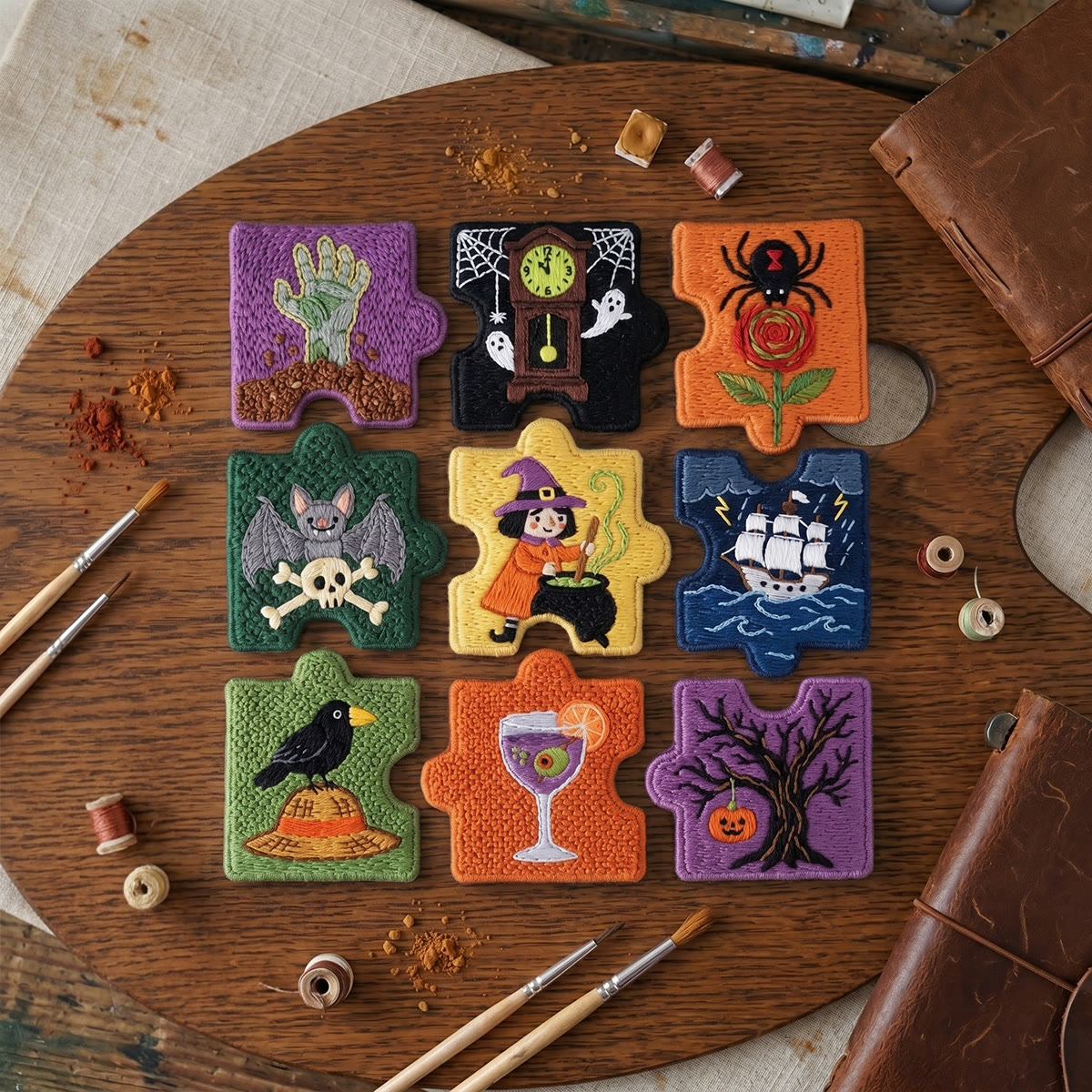 Rubbyoo Diy Magnet & Brooch Embroidery Puzzle Kit - Cute Witch Zombie | Spooky Halloween Fridge Magnets - image 5