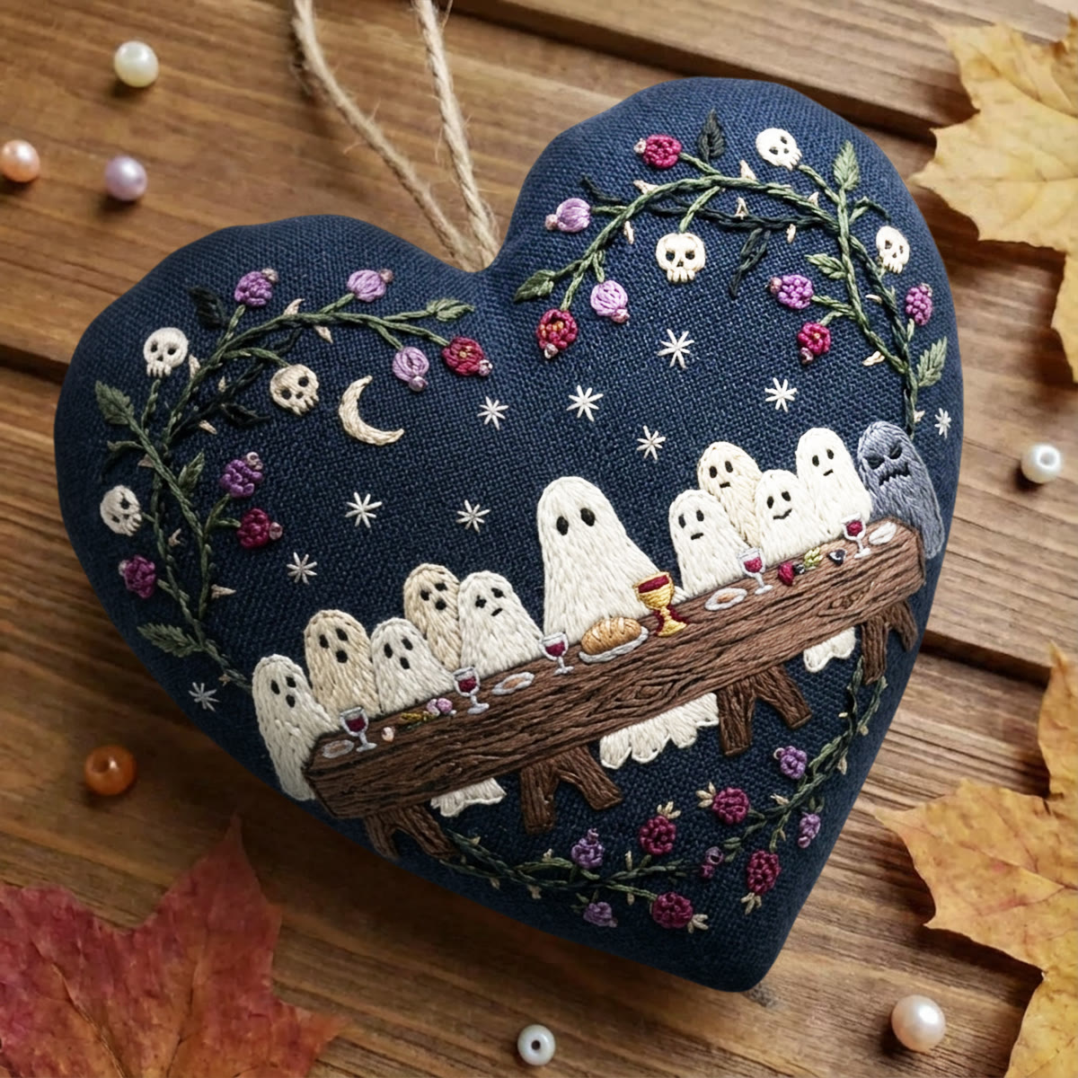 Rubbyoo Heart Embroidery Kit -  Ghosts' Last Supper | Whimsical Halloween Decor | Spooky Home Wall Decor For Gothic Lovers - image 7