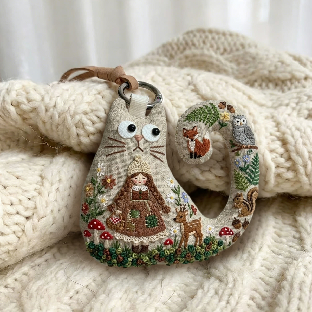 Rubbyoo Cat Embroidery Kit - Cute Girl With Braids | Woodland Hygge Gift | Hygge Hanging Decor - image 2