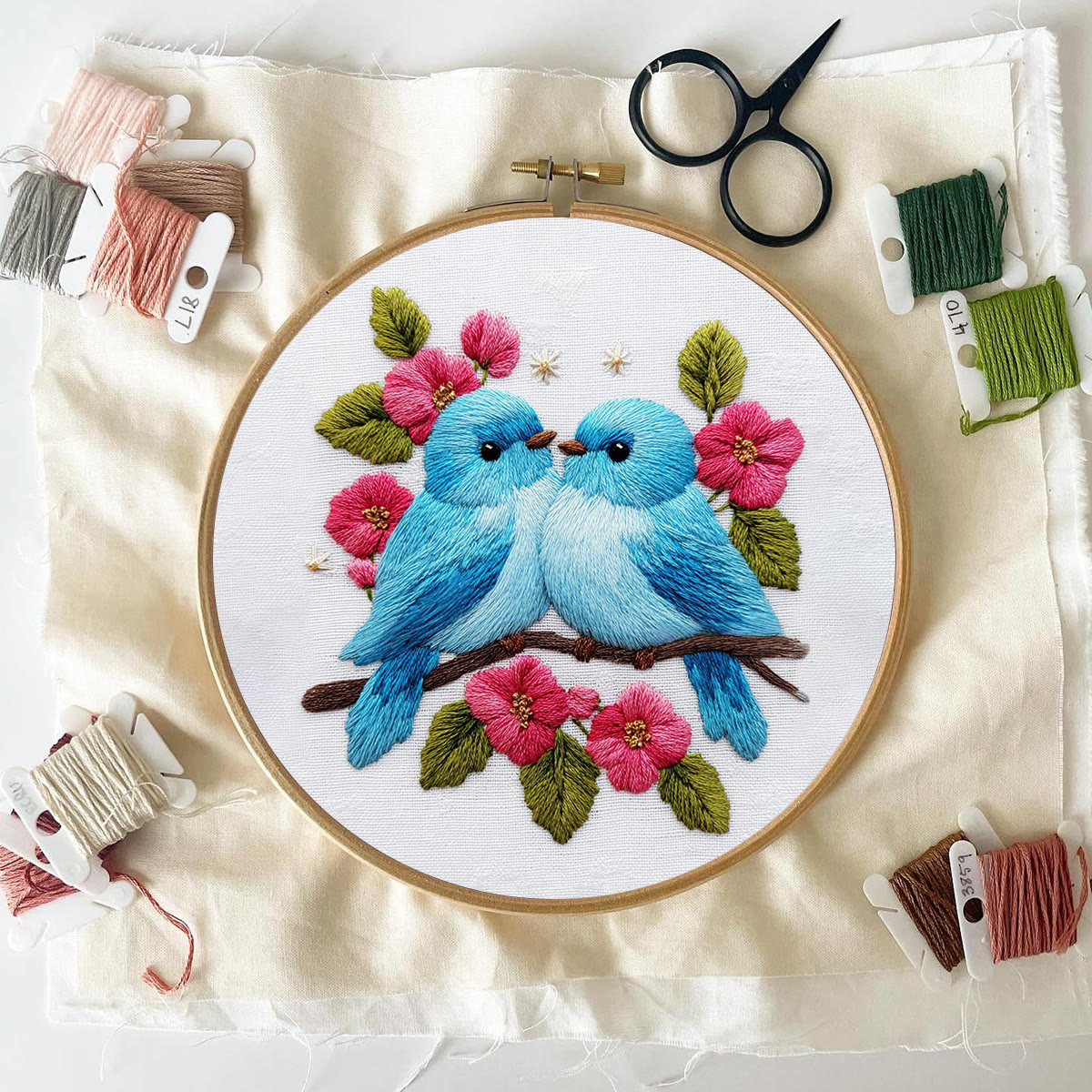 Rubbyoo Embroidery Kit - Two Blue Birds With Pink Blooms | Cute Handmade Craft | Newcomer-friendly Diy - image 6