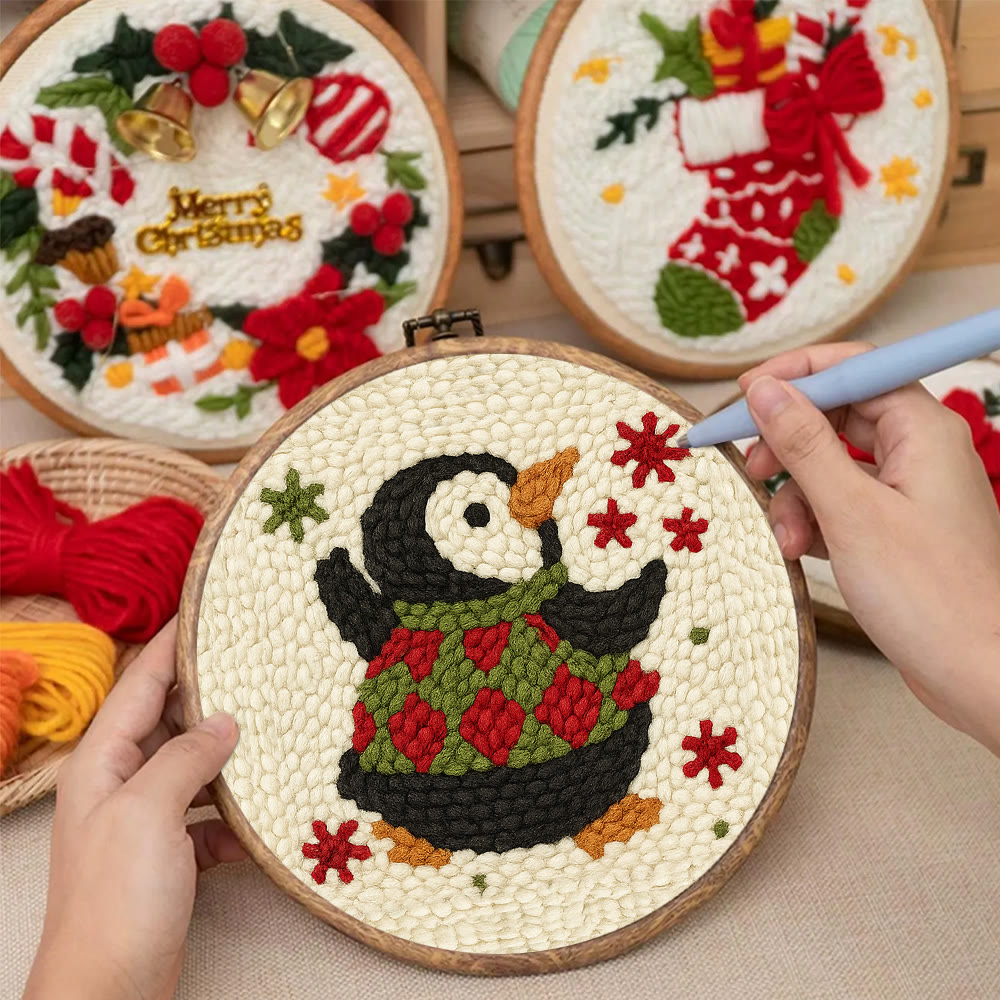 Happy Penguin Punch Needle Kit - Christmas Artwork Collection | Beginner Handmade Set - image 9