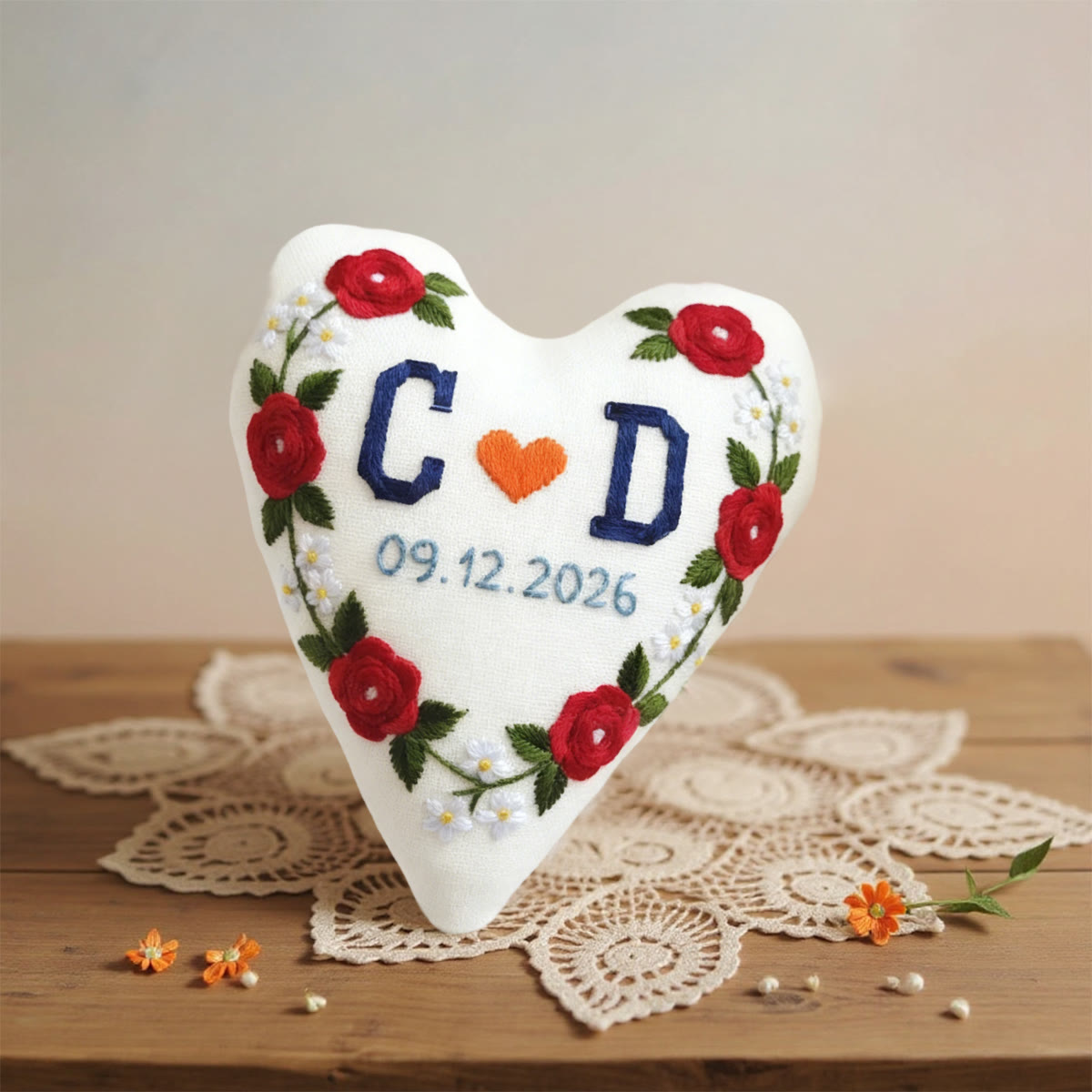 Rubbyoo Heart Embroidery Kit - Initials Red Rose Orange Heart | Custom Decor Piece | Entry-level Embroidery - image 3