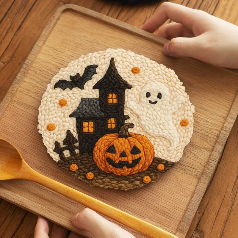 Spooky Castle Punch Needle Kit - Halloween Handmade Collection | Perfect For Wall Hanging - 5 inch Coaster Kit - image 11