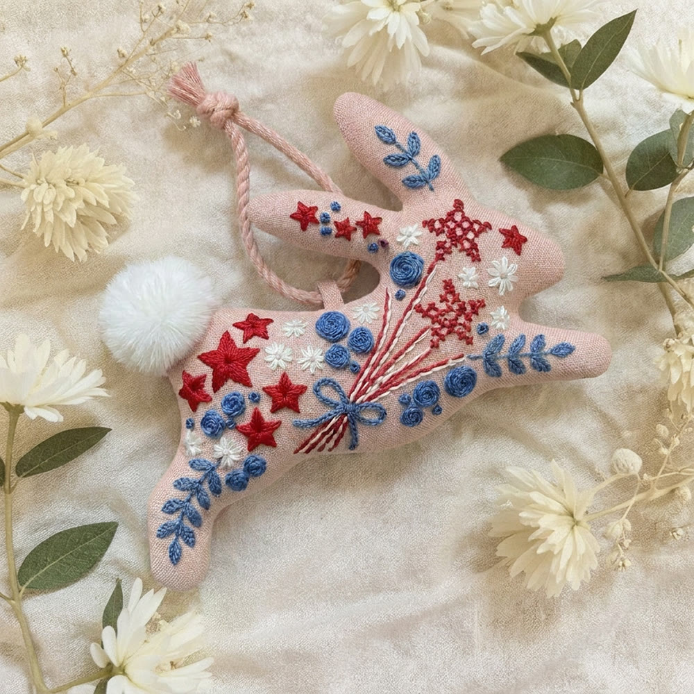 Rubbyoo Rabbit Embroidery Kit - Flowers Of Stars | Gentle Red & Blue Sewing Kit | America 250th Anniversary Present - image 3