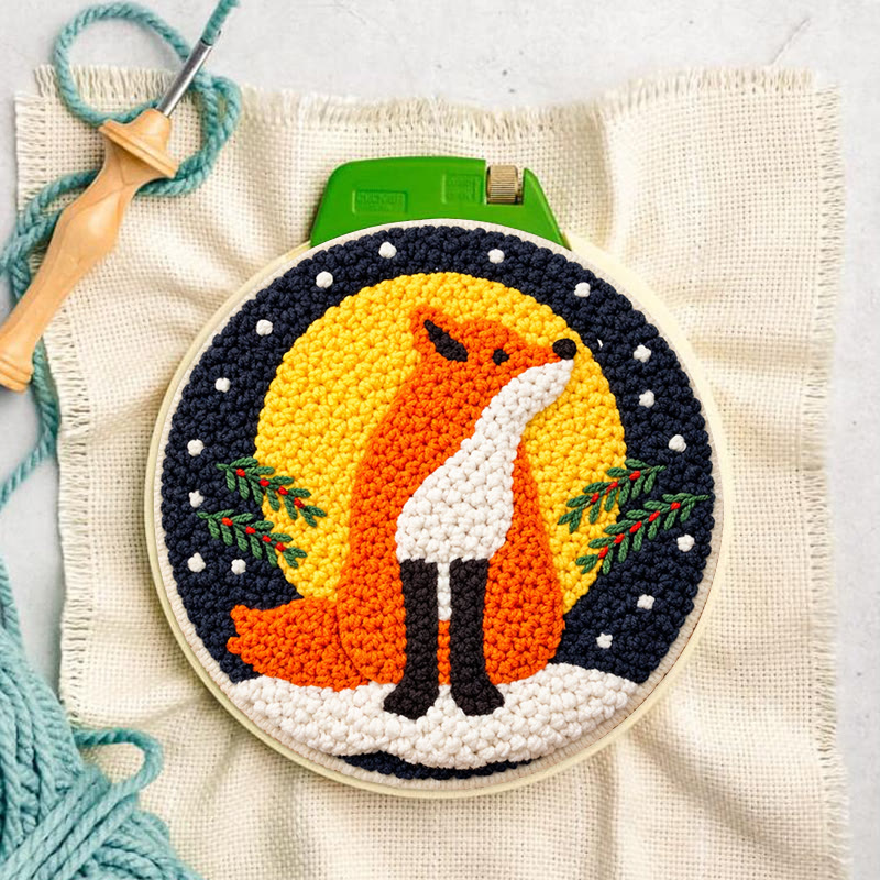Wintry Moonlit Fox Punch Needle Kit – Top Gifting Choice | Cozy Warm Decor Pendant - image 3