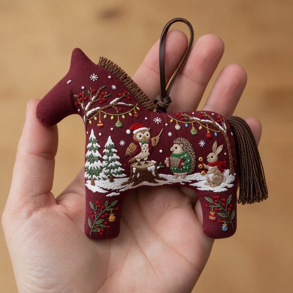Rubbyoo Dala Horse Embroidery Kit - Enchanted Woodland Symphony | Cozy Winter Wall Decor | Ideal Handmade Christmas Gift For Nature Lovers - image 7