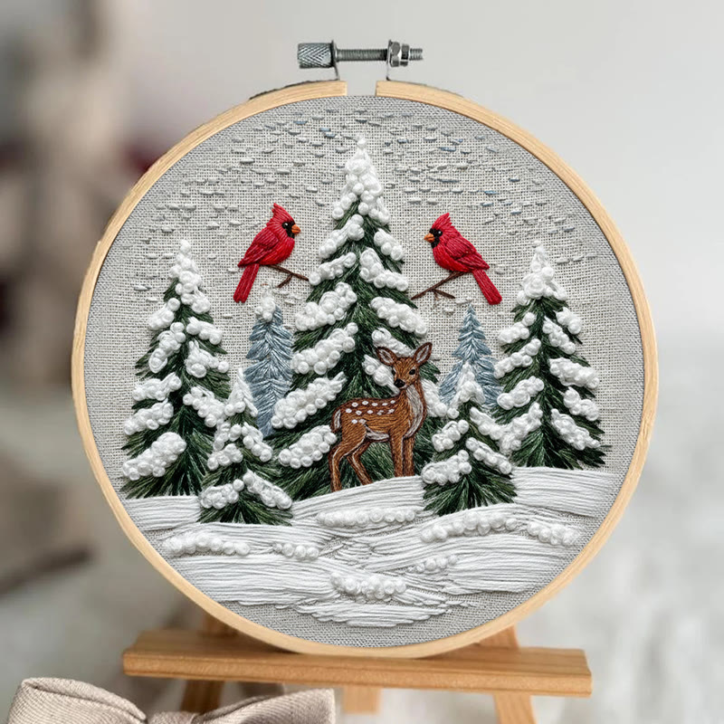 Rubbyoo Embroidery Kit - Snowy Forest | Christmas Cardinals Handicraft | Winter Landscape Art  - image 4