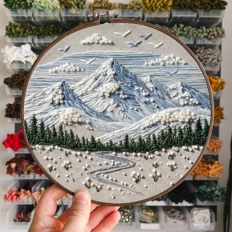 Rubbyoo Embroidery Kit - Snowy Mountain | Handmade Scenery Art | Nice Needle Craft - image 7