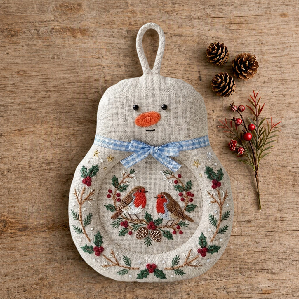 Rubbyoo Snowman Coaster Embroidery Kit - Christmas Togetherness Robin Couple | Round Fabric Cup Mat | Heritage New Year Keepsake For Loved Ones - image 6