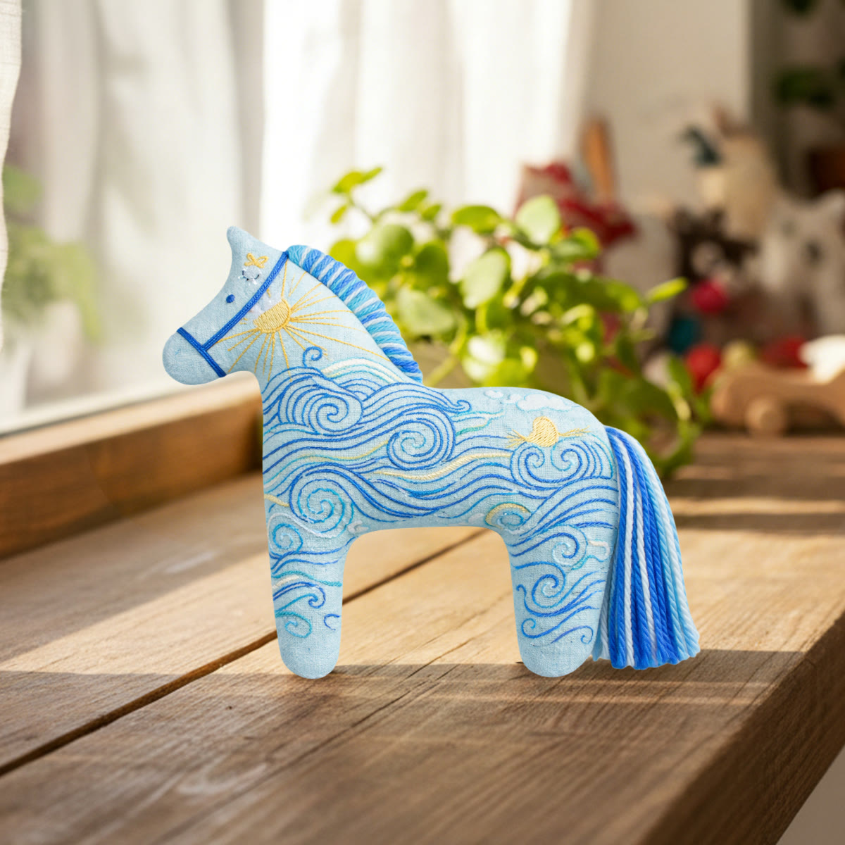 Rubbyoo Dala Horse Embroidery Kit - Ocean Waves And Swirls | Unique Small Gift | Artistic Hanging Ornament - image 4