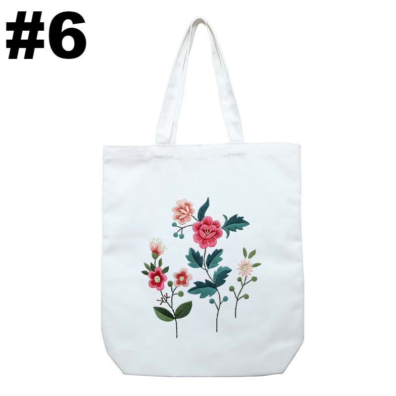 Embroidery Beige And White Canvas Tote Bag Kits | Beginner Flower Crafts | Eco-friendly Shoulder Bag | Christmas Gift - #6 - image 7