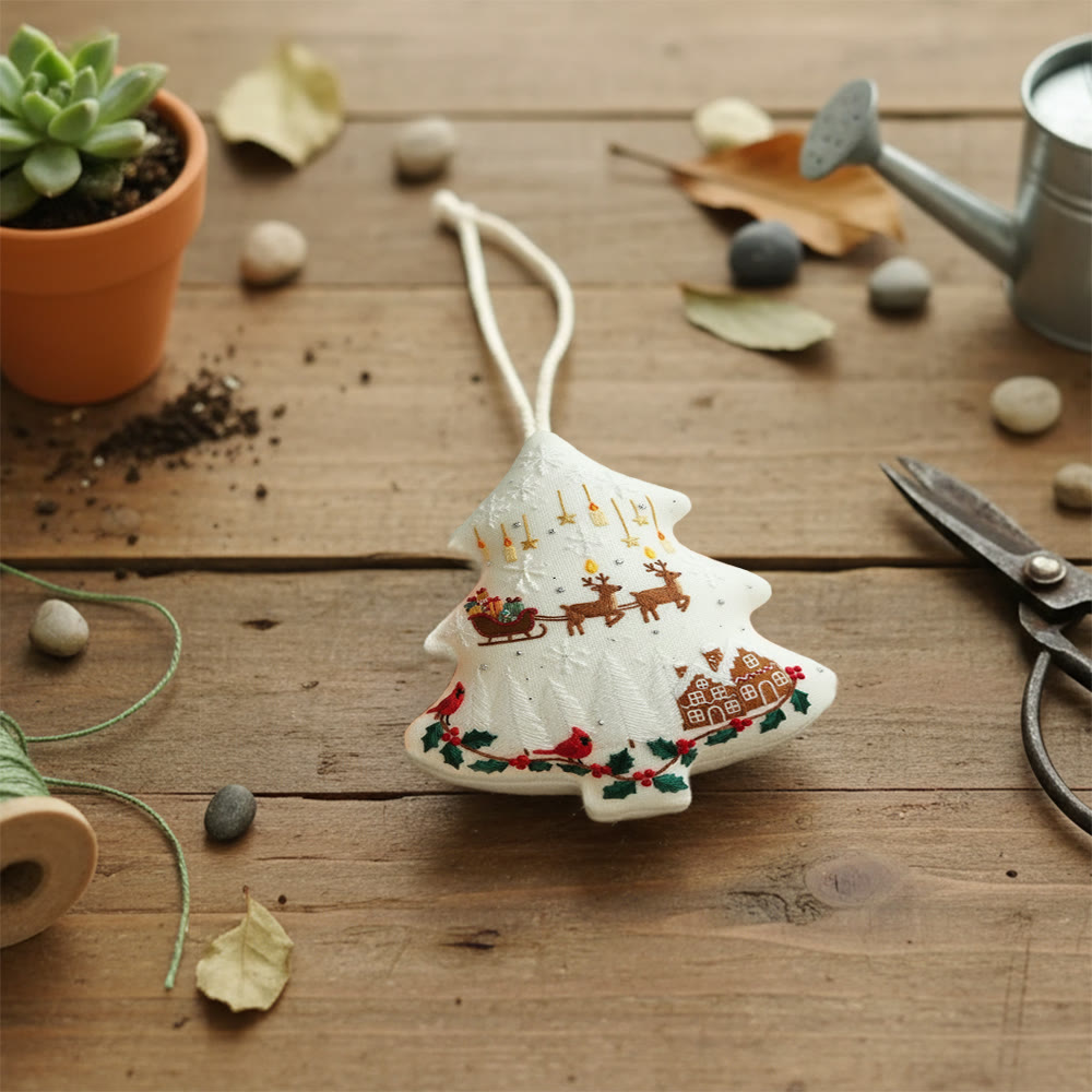 Rubbyoo Tree-shaped Embroidery Kit - Reindeer Sleigh | Winter Handmade Craft | Festive Home Accent - image 9