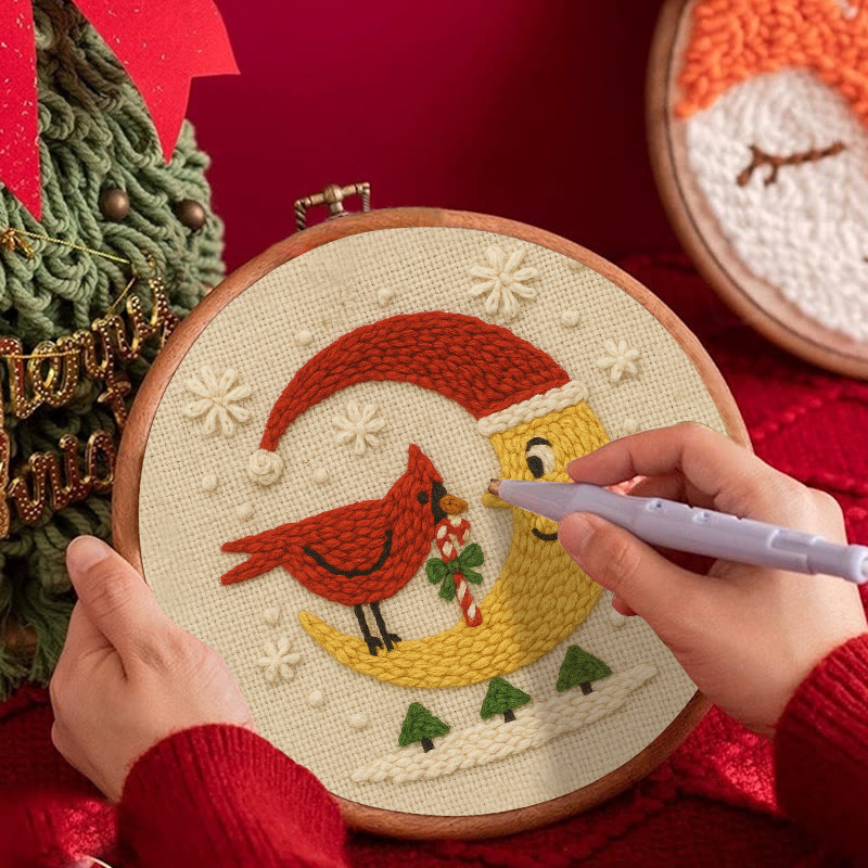Christmas Night Punch Needle Kit - Adorable Cardinal Handicraft | Diy Wall Hanging Ornament - image 5