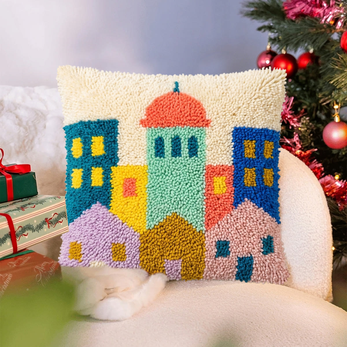 Rubbyoo Latch Hook Pillow Kit - Cityscape | Handmade Bedroom Accent | Soft Pillow Cover  - image 6