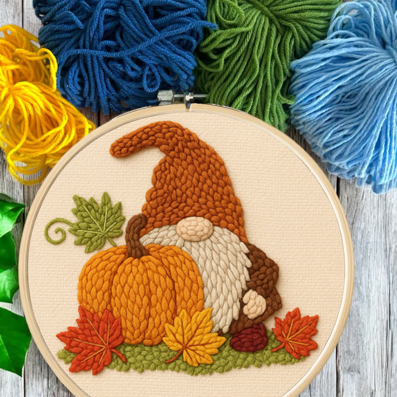 Gnome With Pumpkin Punch Needle Kit - Diy Needlework Gift | Halloween Wall Art - image 5