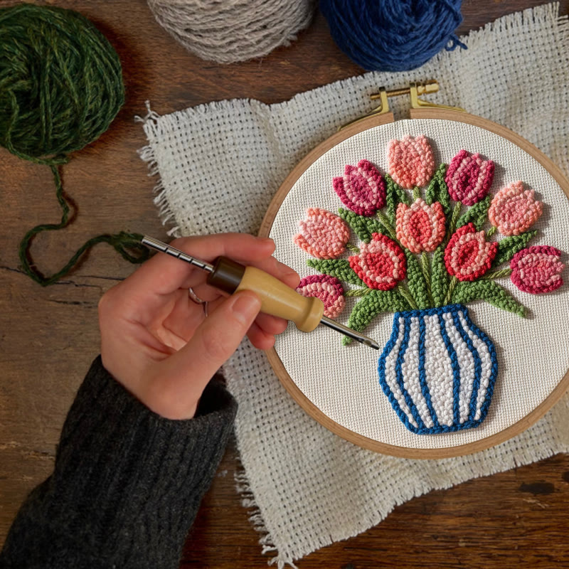 Striped Vase Tulip Bouquet Punch Needle Kit - Charming Handwork | Thoughtful Gift Pick - image 4