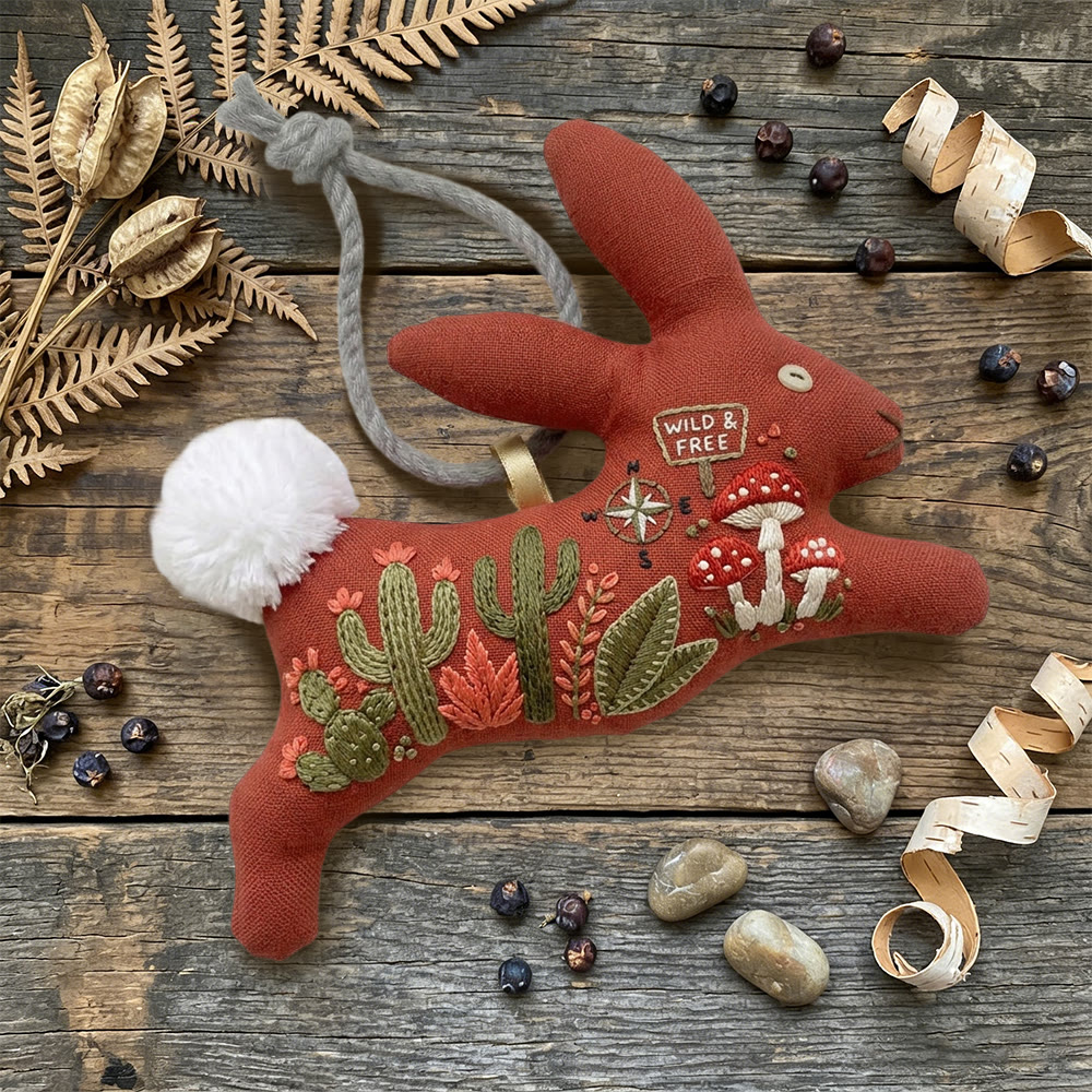 Rubbyoo Rabbit Embroidery Kit - Cactus And Mushroom | Easy Craft Project | Cool Hanging Charm - image 5