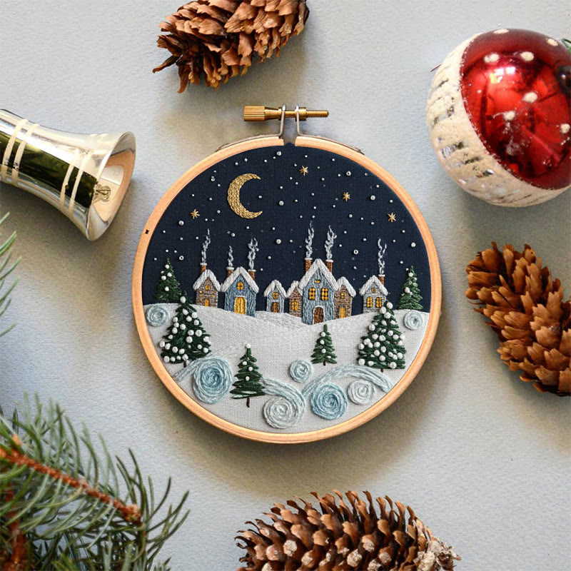 Rubbyoo Embroidery Kit - Moonlit Snow Town | Cozy Home Ornament | Hand Stitch Craft - image 7
