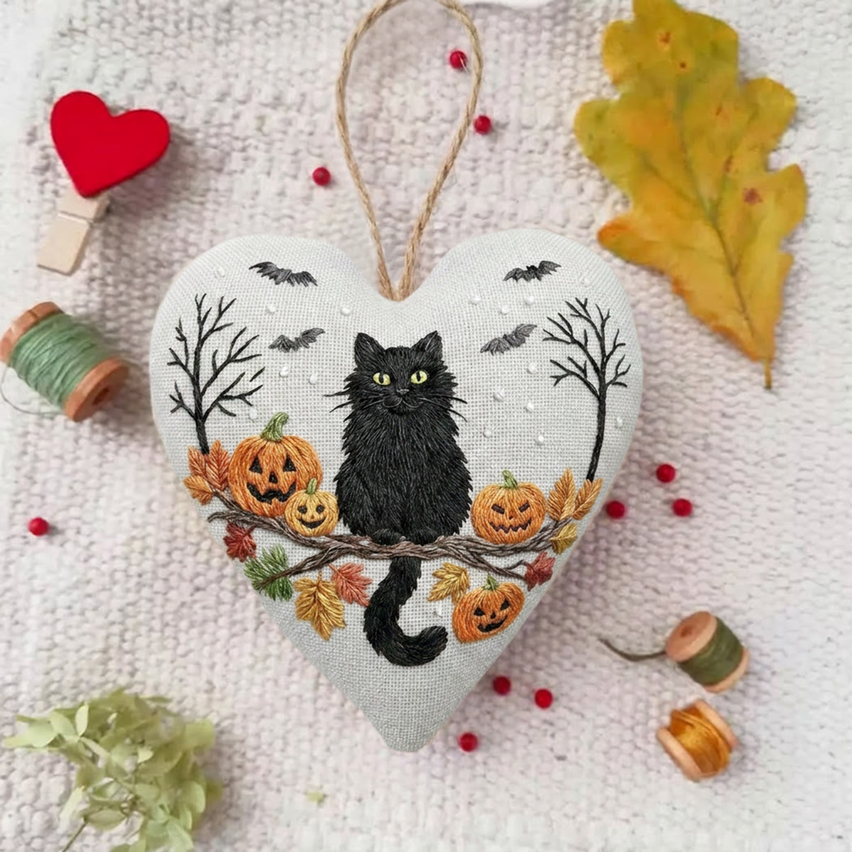 Rubbyoo Heart Embroidery Kit - Black Cat And Pumpkin | Happy Halloween Handicraft | Diy Holiday Needlepoint - image 4