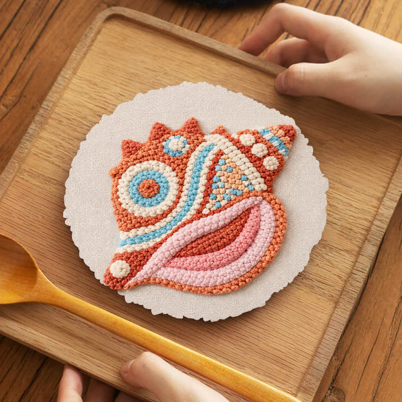 Bohemian Conch Punch Needle Kit - Beginner Suited Craft | Unique Home Accent - 5 inch Coaster Kit - image 4