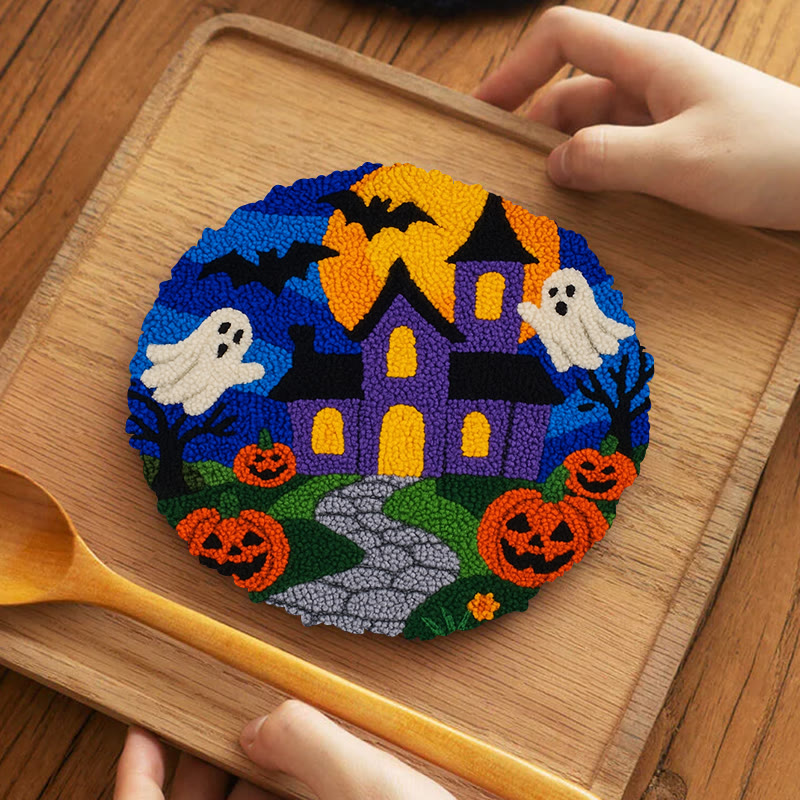 Halloween Night Punch Needle Kit - Spooky Castle Craft | Diy Needle Artwork - 5 inch Coaster Kit - image 12