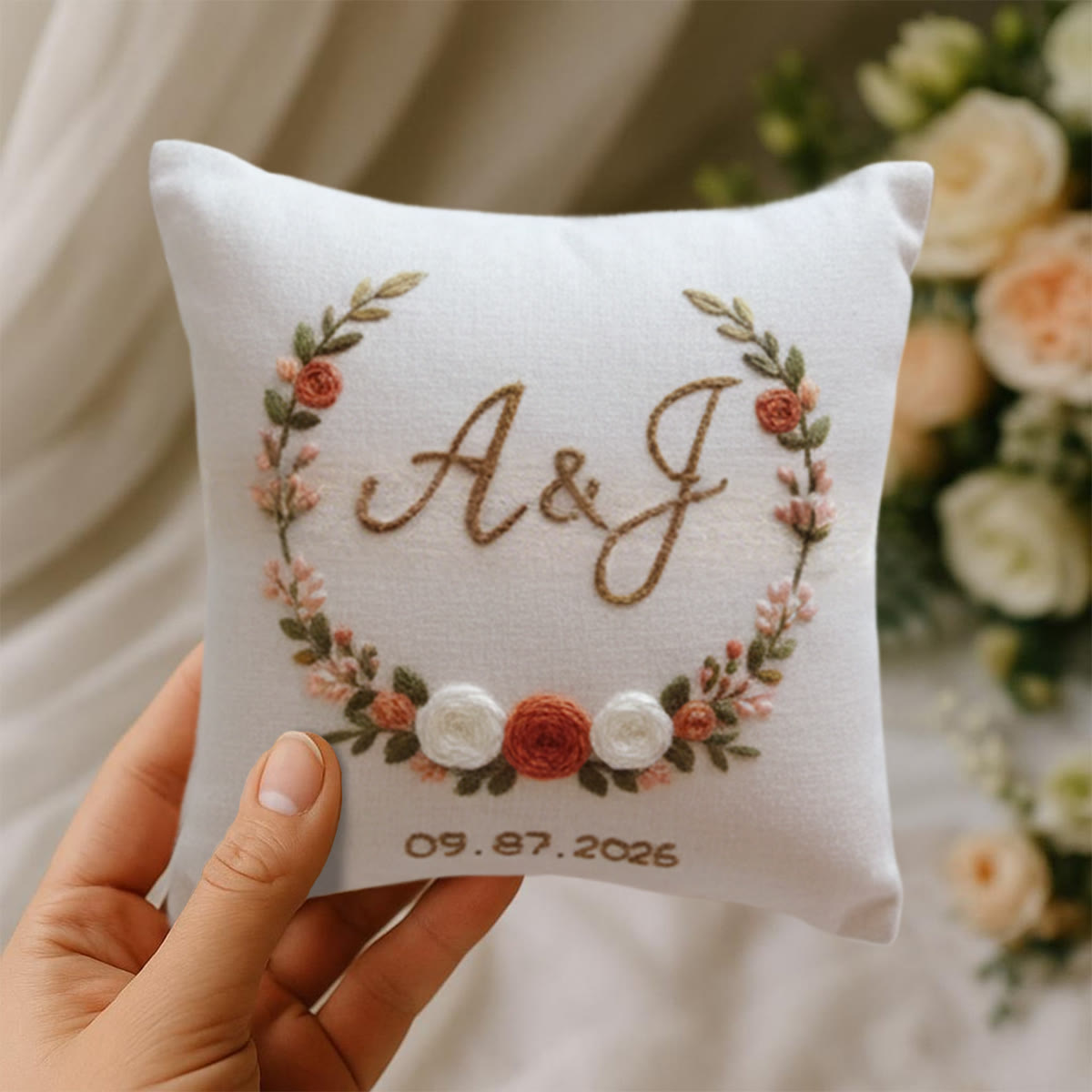 Rubbyoo Personalized Ring Bearer Pillow Embroidery Kit - Rose Wreath Monogram | Milestone Gatherings | Novice-friendly - image 7