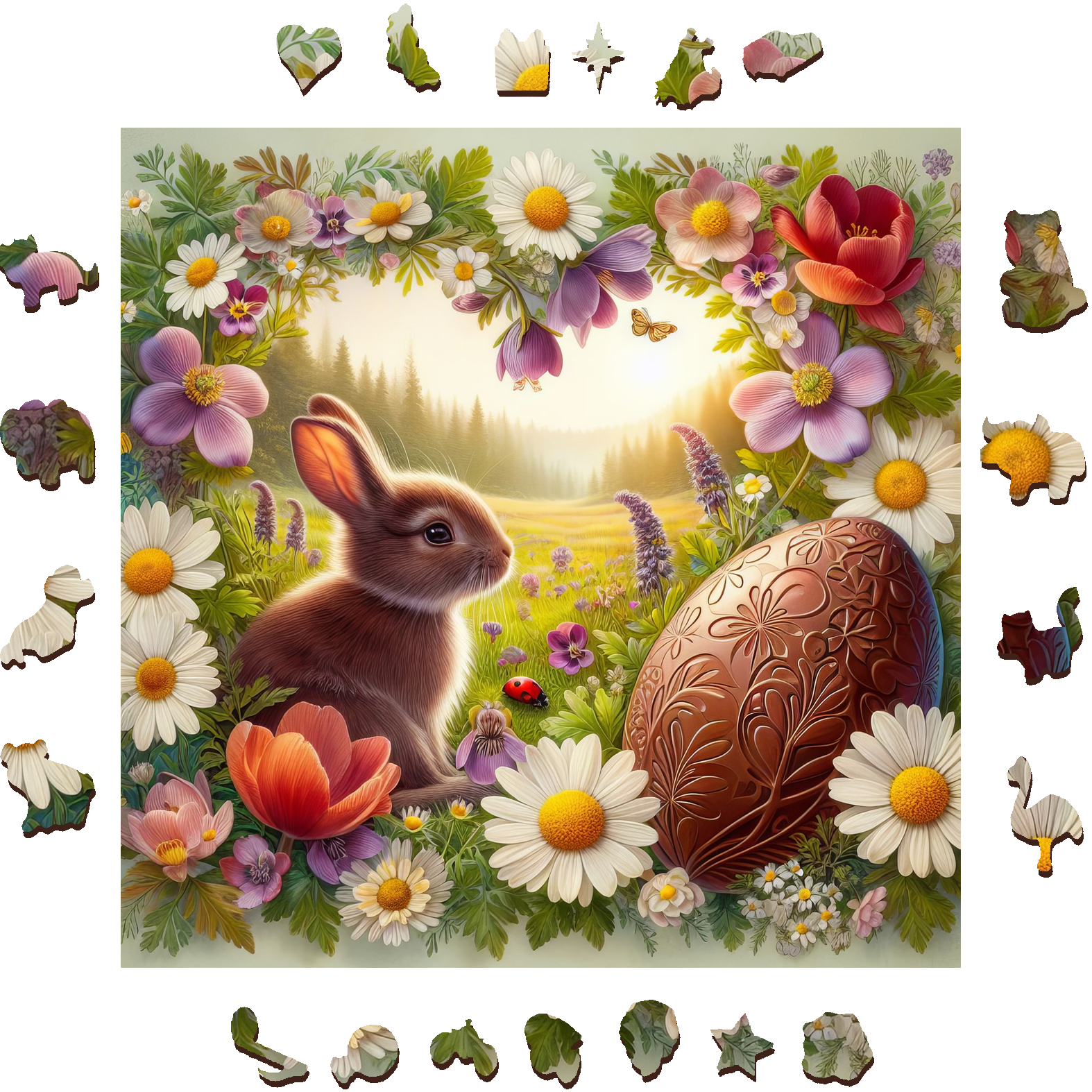 Flowers And Easter Eggs - Wooden Jigsaw Puzzle
