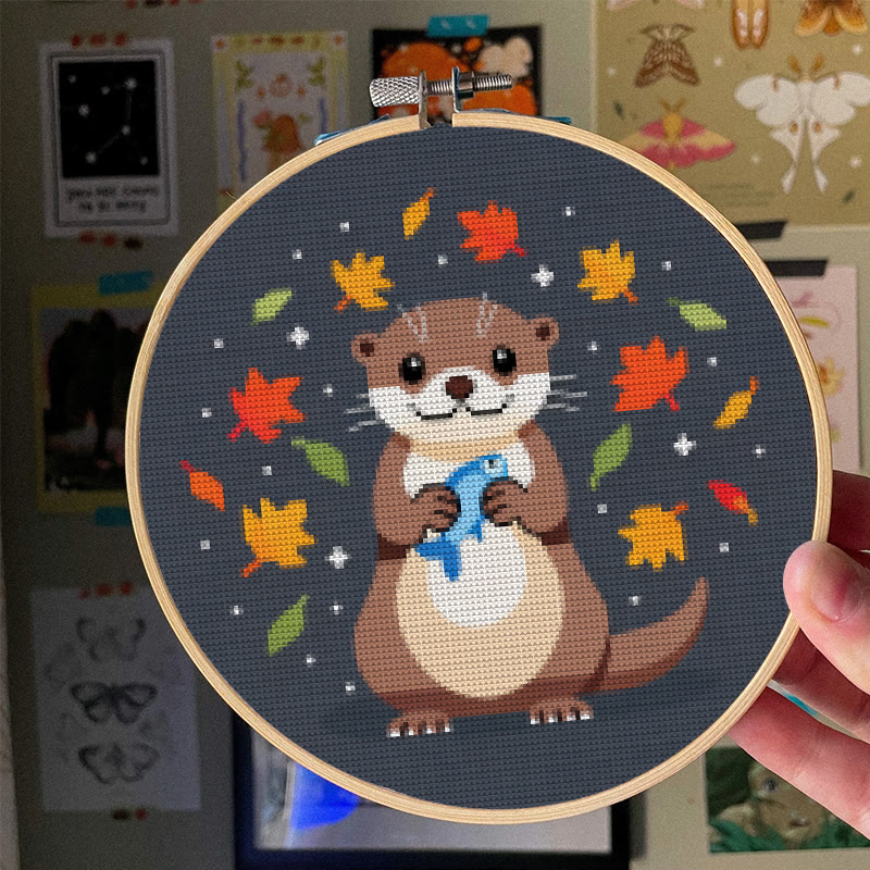  Cross Stitch Kit - Happy Otter | Autumn Home Ornament | Perfect Handicraft For Animal Lover - image 4