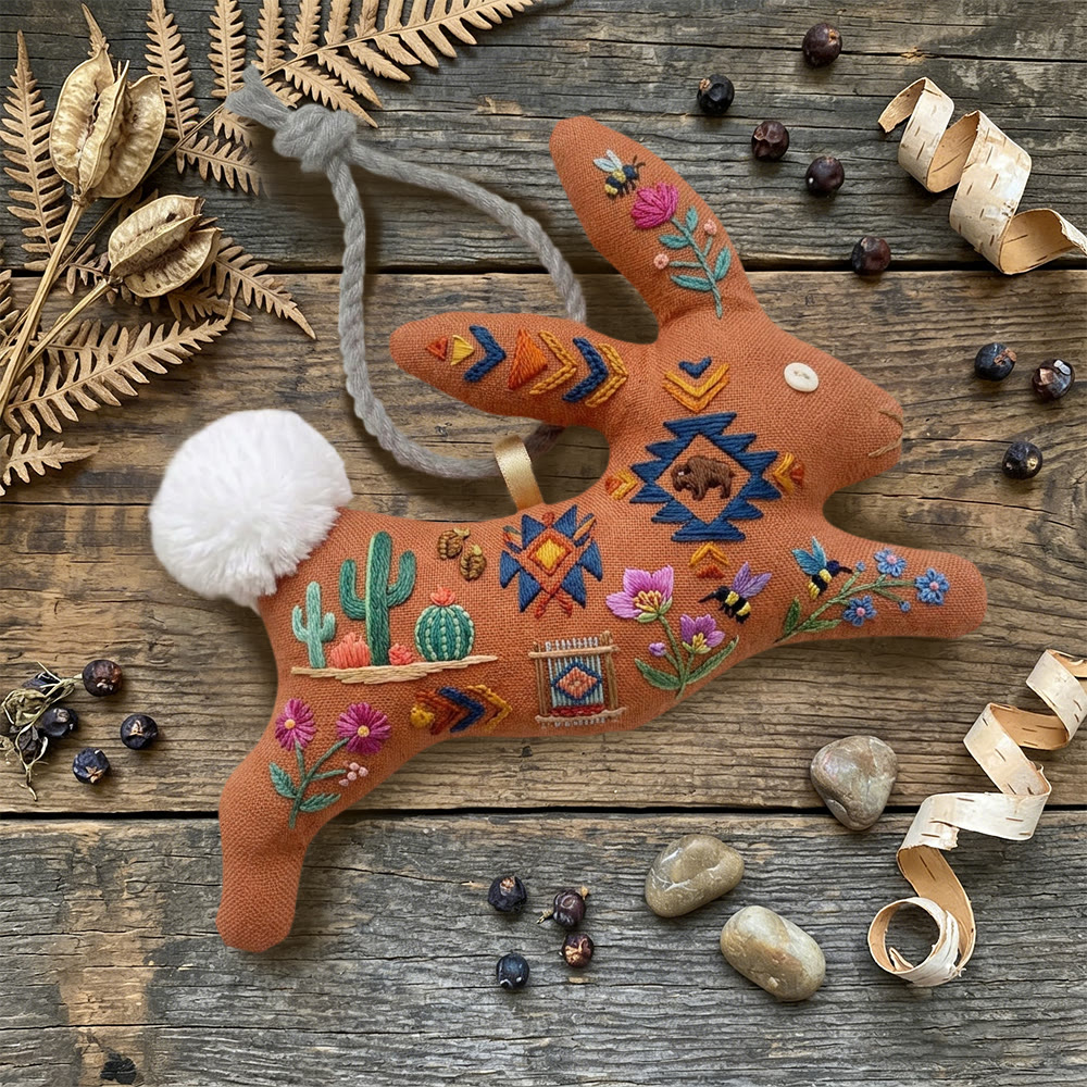 Rubbyoo Rabbit Embroidery Kit - Desert Cactus And Boho Pattern | Quick Craft | Unique Tabletop Accent - image 5