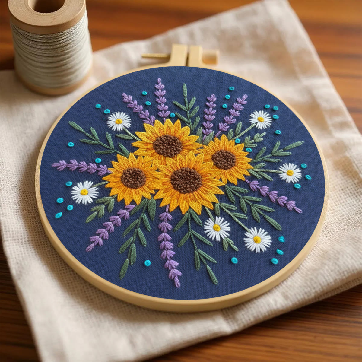 Rubbyoo Embroidery Kit - Sunflower And Lavender Bouquet | Beginner Safe Craft | Cheerful Home Accent - image 10