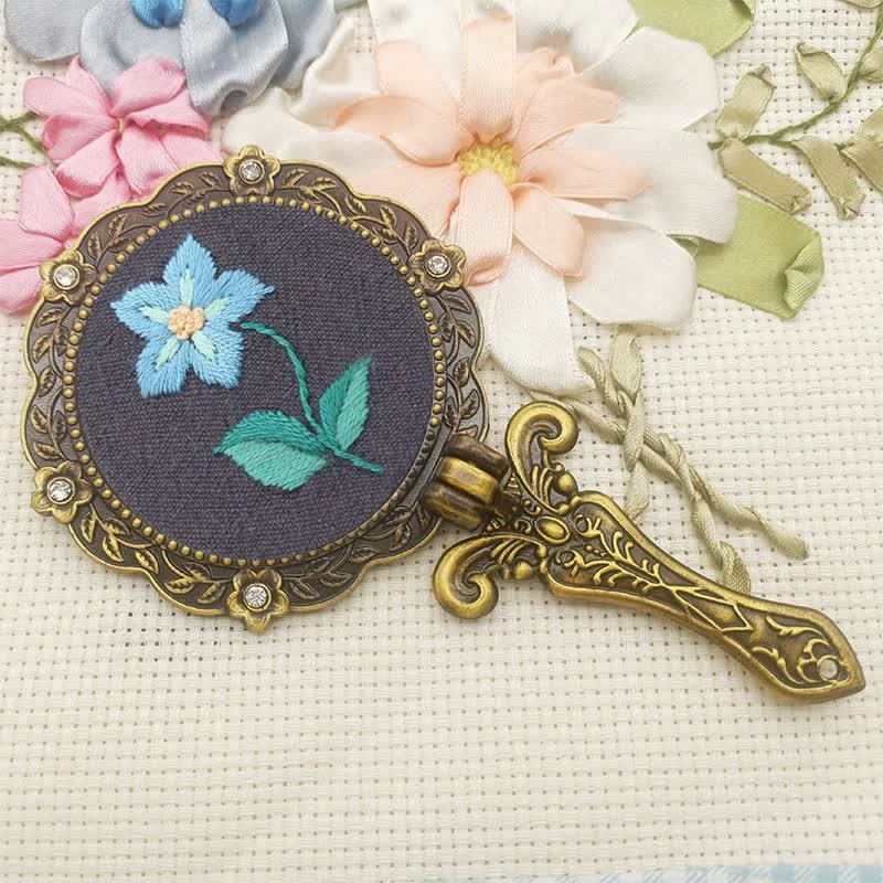 Needle kit Handheld Mirror | Floral Embroidered Compact Mirror | Great gift for your loved one - J - image 16
